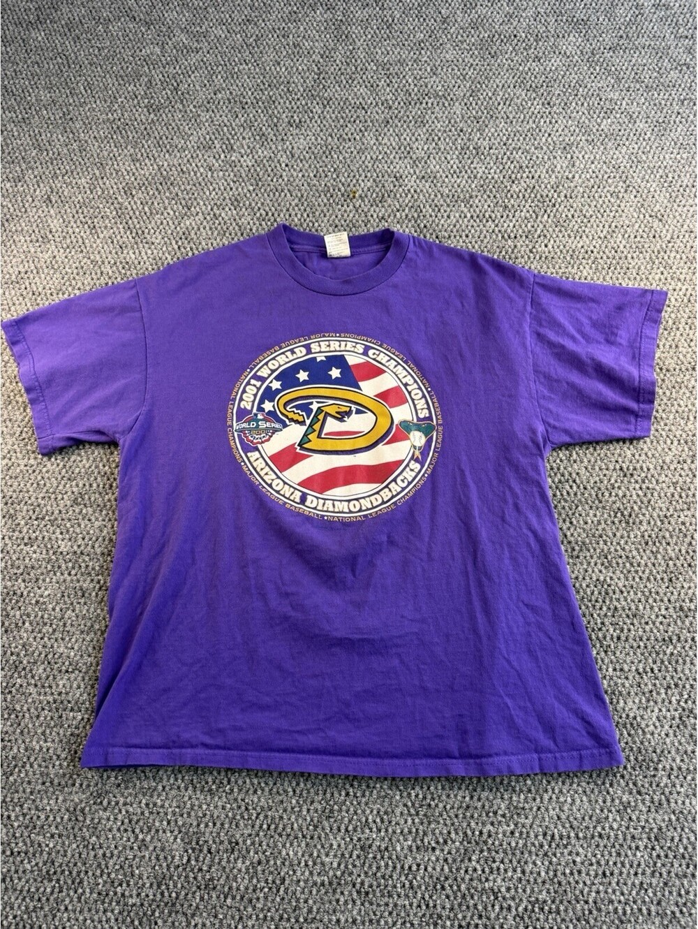 Vintage 2001 Arizona Diamondbacks World Series Champions T Shirt XL Purple MLB
